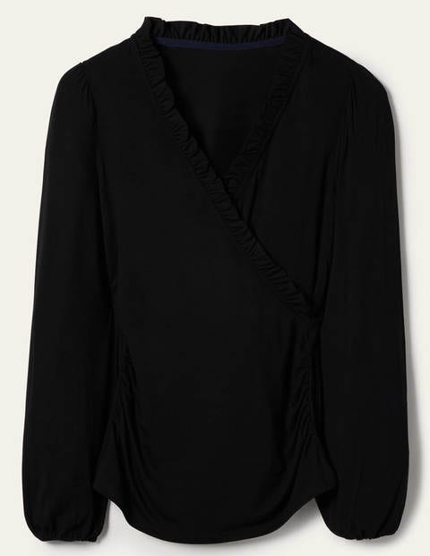 Wickeloberteil mit gerüschtem Ausschnitt und Blousonärmeln - Schwarz Wickeloberteil mit gerüschtem Ausschnitt und Blousonärmeln - Schwarz