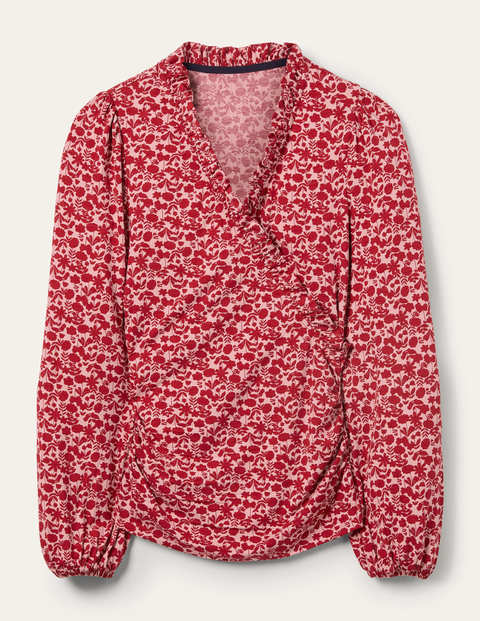 Frill Neck Blouson Wrap Top - Winterberry, Flora Bloom Frill Neck Blouson Wrap Top - Winterberry, Flora Bloom