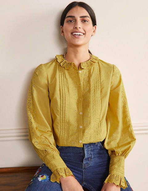 Broderie Trim Blouse - Olive Oil Broderie Trim Blouse - Olive Oil
