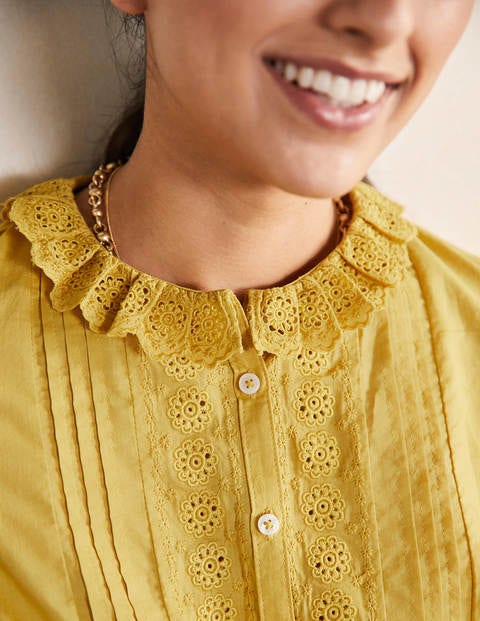 Broderie Trim Blouse - Olive Oil