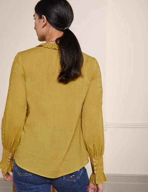 Broderie Trim Blouse - Olive Oil Broderie Trim Blouse - Olive Oil