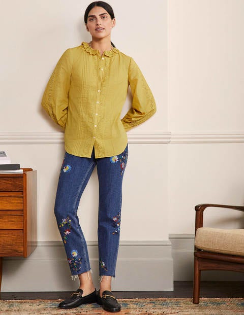 Broderie Trim Blouse - Olive Oil Broderie Trim Blouse - Olive Oil