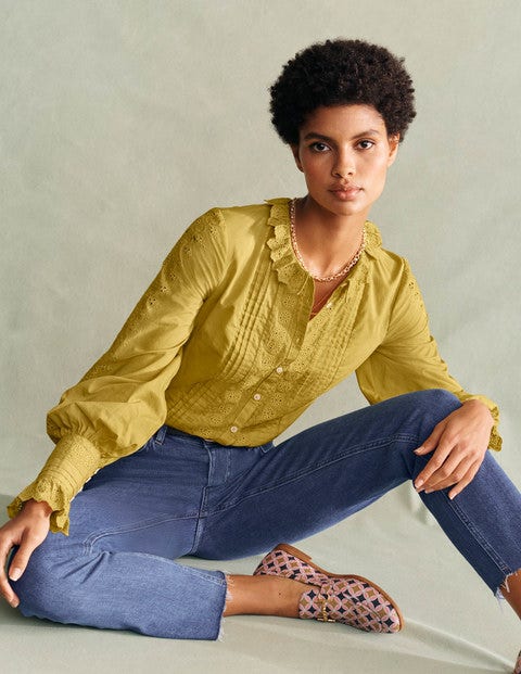 Broderie Trim Blouse - Olive Oil Broderie Trim Blouse - Olive Oil
