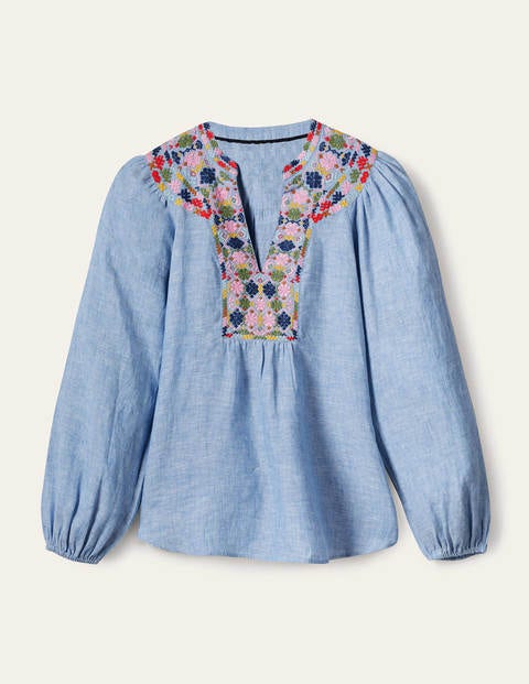 Leinenoberteil mit Stickerei - Faux-Uni Leinenoberteil mit Stickerei - Faux-Uni