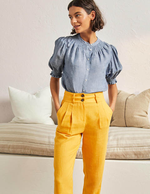 Smocked Short Sleeve Blouse - Chambray Smocked Short Sleeve Blouse - Chambray