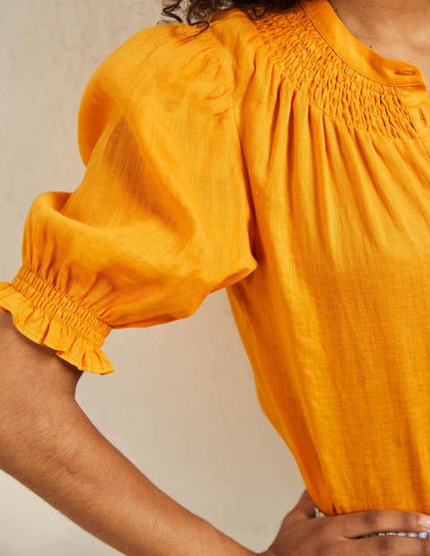 Smocked Short Sleeve Blouse - Zinnia Yellow