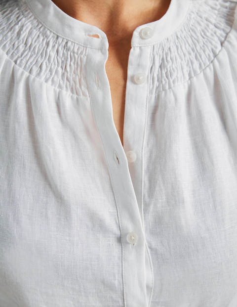 Smocked Short Sleeve Blouse - White