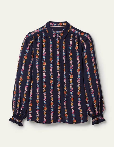 Hemd mit Smokdetail - Französisches Navy, Blüten Hemd mit Smokdetail - Französisches Navy, Blüten
