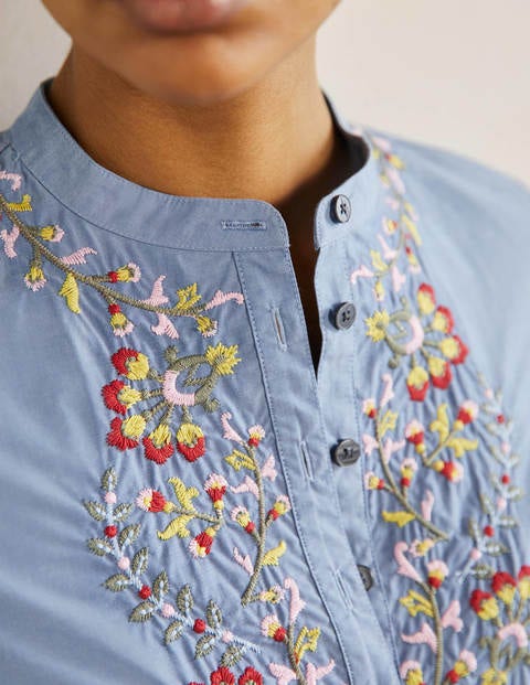 Embroidered Popover Blouse - Chambray