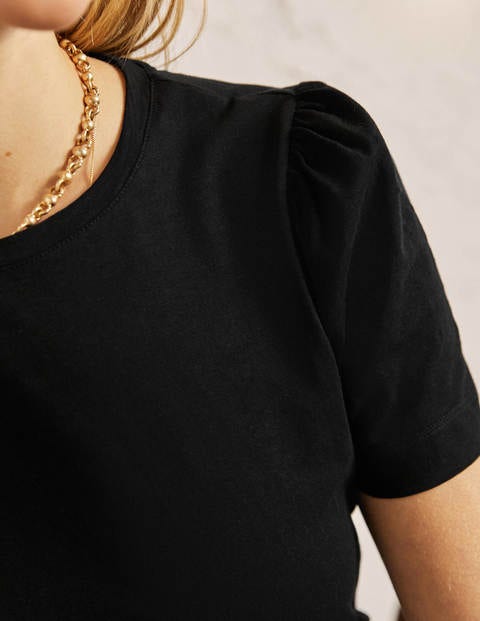 Puff Sleeve Cotton T-Shirt - Black Puff Sleeve Cotton T-Shirt - Black