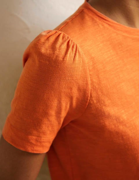 Puff Sleeve Cotton T-Shirt - Dusty Orange