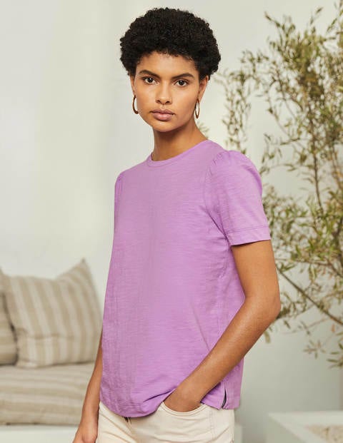 Puff Sleeve Cotton T-Shirt - African Violet