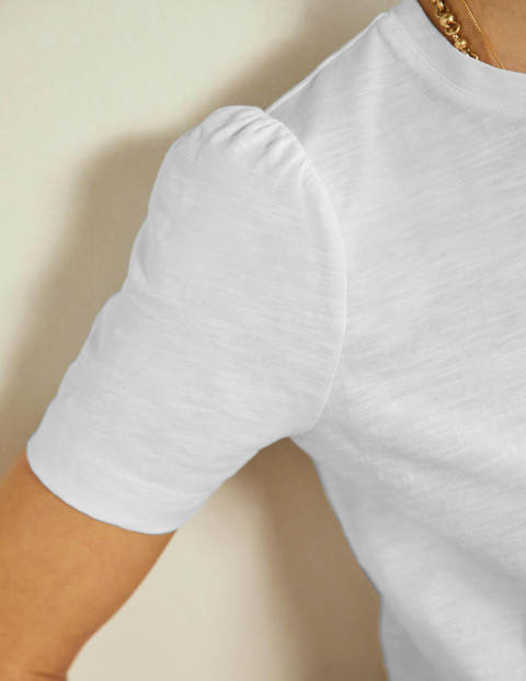 Puff Sleeve Cotton T-Shirt - White