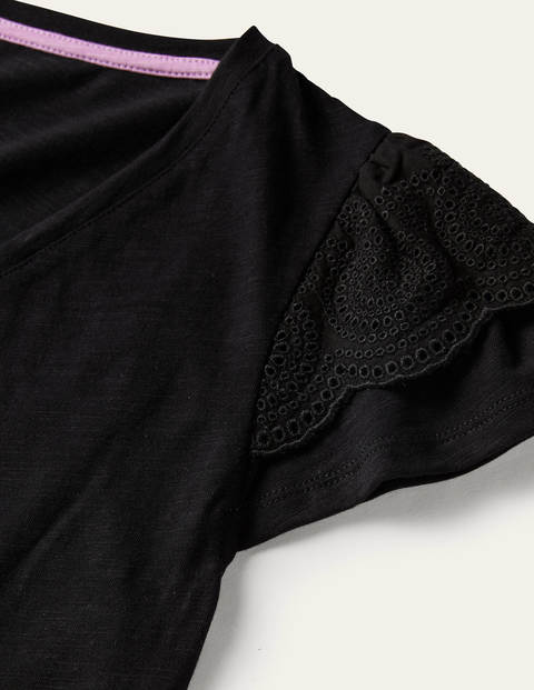 Baumwoll-T-Shirt mit V-Ausschnitt und Lockstickerei - Schwarz Baumwoll-T-Shirt mit V-Ausschnitt und Lockstickerei - Schwarz