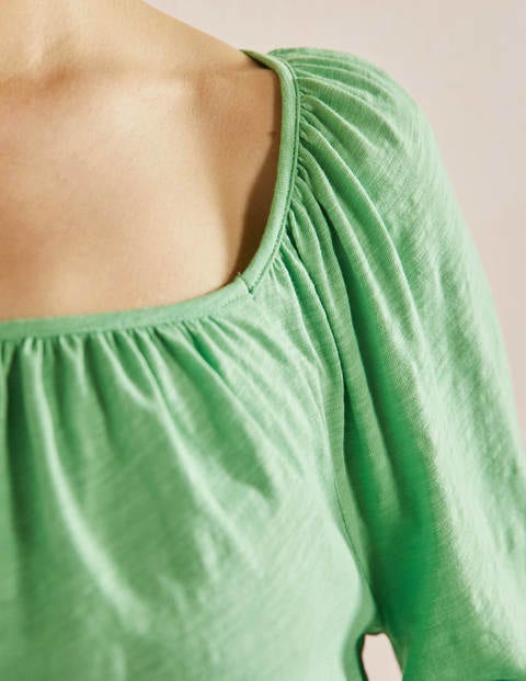 Blouson Sleeve Cotton Top - Zephyr Green