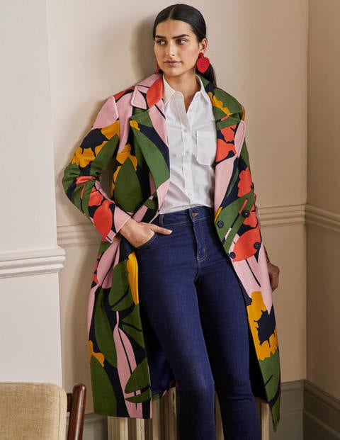 Constance Printed Wool Coat - French Navy, Abstract Bloom Constance Printed Wool Coat - French Navy, Abstract Bloom