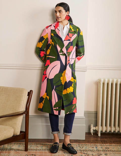 Constance Printed Wool Coat - French Navy, Abstract Bloom Constance Printed Wool Coat - French Navy, Abstract Bloom