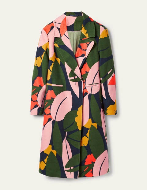 Constance Printed Wool Coat - French Navy, Abstract Bloom Constance Printed Wool Coat - French Navy, Abstract Bloom