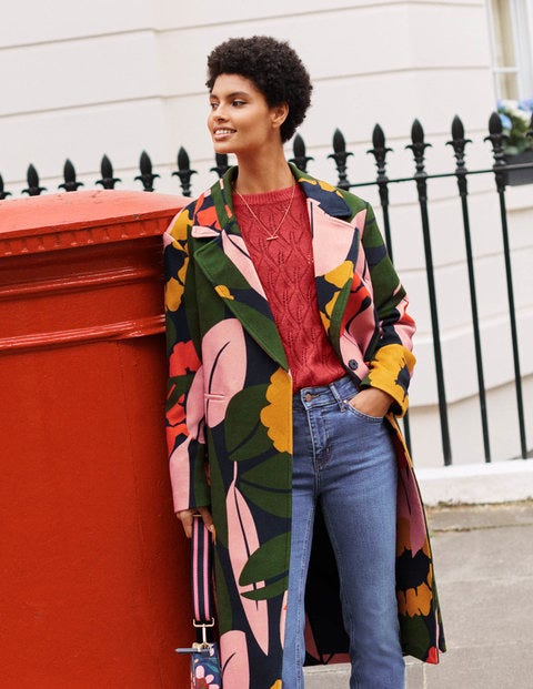 Constance Printed Wool Coat - French Navy, Abstract Bloom Constance Printed Wool Coat - French Navy, Abstract Bloom