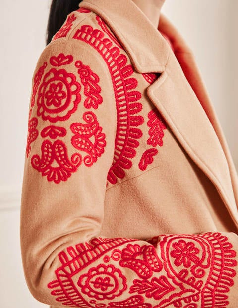 Cecily Wollmantel mit Stickerei - Hellbeige/Kamelbraun Meliert Cecily Wollmantel mit Stickerei - Hellbeige/Kamelbraun Meliert