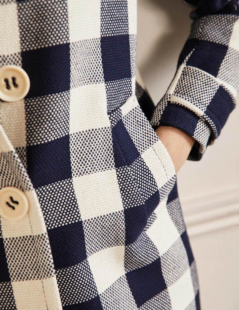 Bonnie Gingham Buttoned Coat - Ivory/Navy Gingham