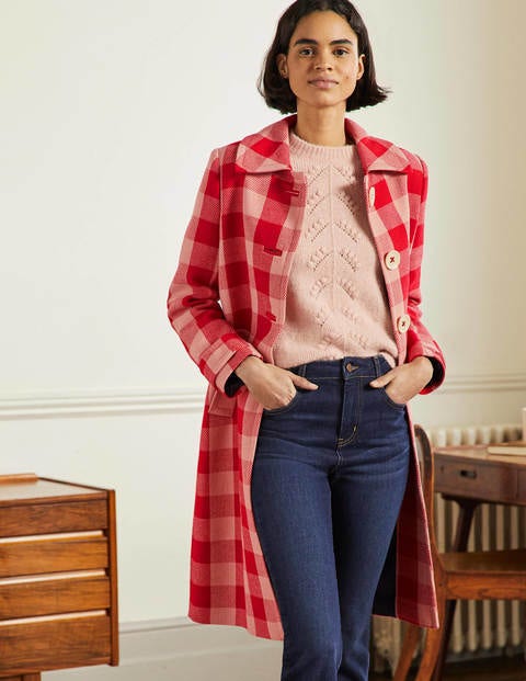 Manteau Bonnie boutonné en vichy - Vichy rose/rouge