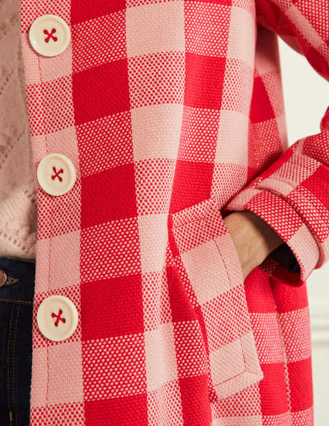 Bonnie Gingham Buttoned Coat - Pink/Red Gingham