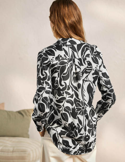 Chemise en lin - Noir, oiseau oriental Chemise en lin - Noir, oiseau oriental