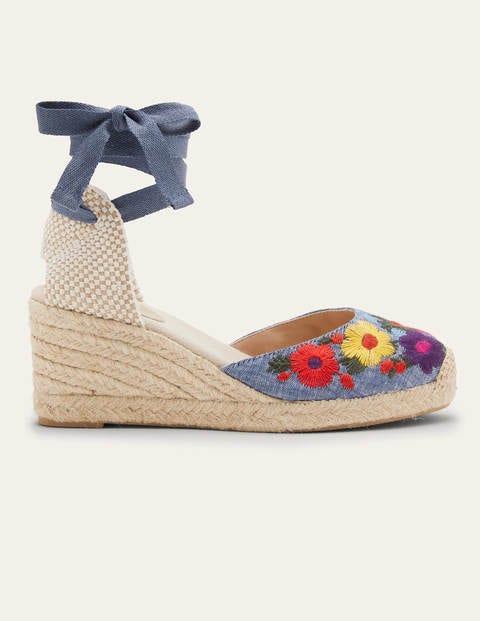 Cassie Espadrille Wedges - Chambray Embroidery