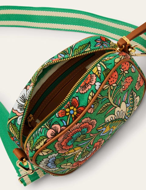 Canvas Crossbody Bag - Rich Emerald, Tropic Meadow