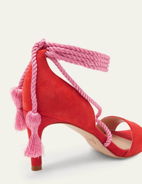 Suede Ankle Tie Heeled Sandals - Dragon 