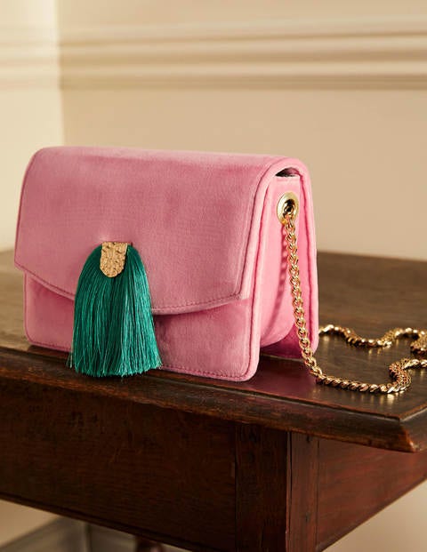 Velvet Tassel Crossbody Bag - Sachet Pink/Ming Green