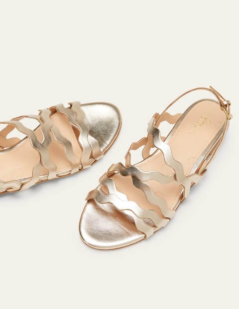 Multi Strap Flat Sandals - Pale Gold Metallic