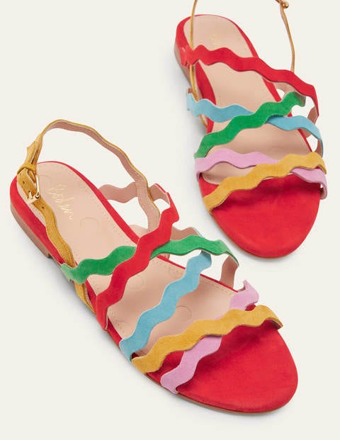 Multi Strap Flat Sandals - Bright Poppy Multi