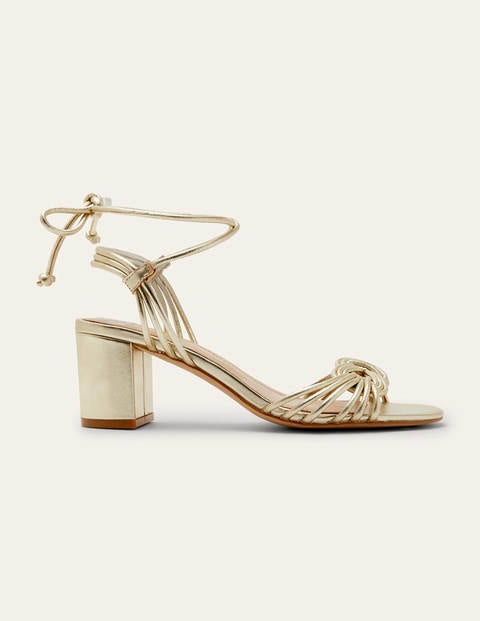 Knot Detail Heel Sandals - Pale Gold Metallic