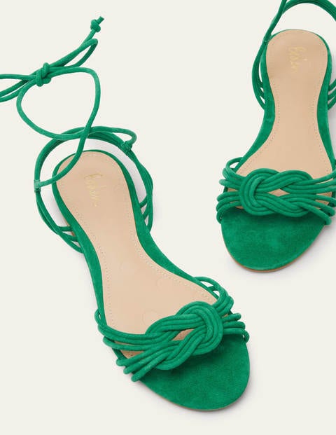 Knot Detail Suede Flat Sandals - Highland Green