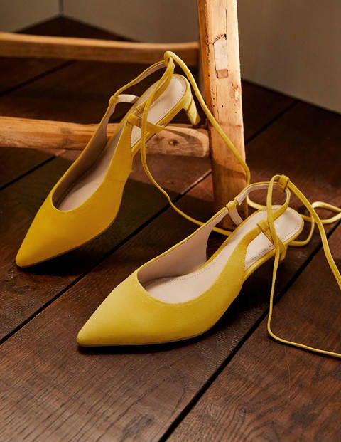 Suede Ankle Tie Heels - Honeycomb