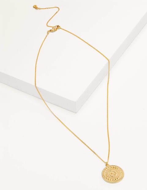 Halskette mit gemustertem Scheibenanhänger - Gold-Metallic