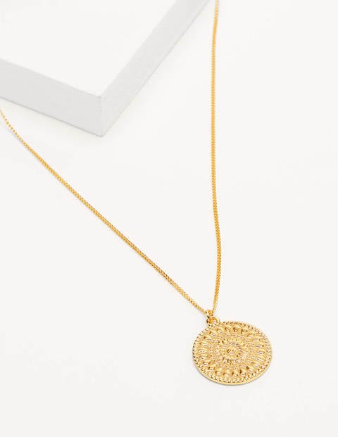 Halskette mit gemustertem Scheibenanhänger - Gold-Metallic