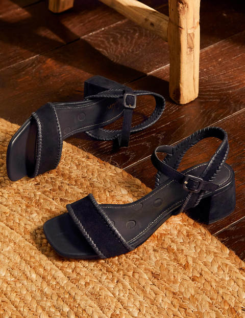 Sandales à talons carrés en daim - Bleu marine