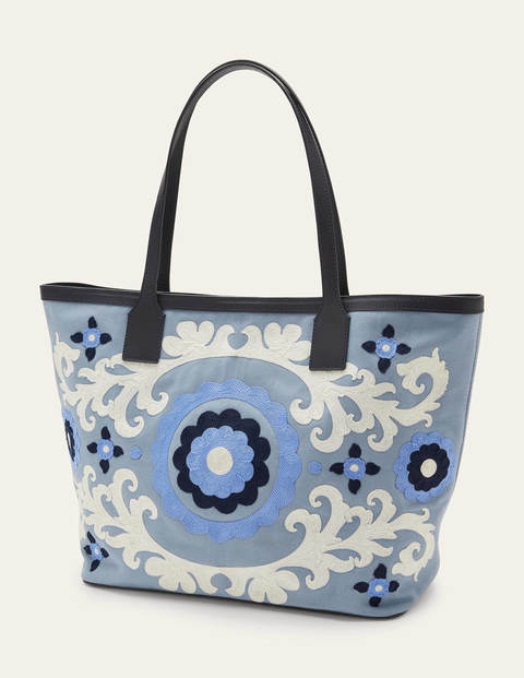 Embroidered Canvas Tote - Dusty Blue