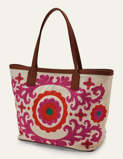 Embroidered Canvas Tote - Pink