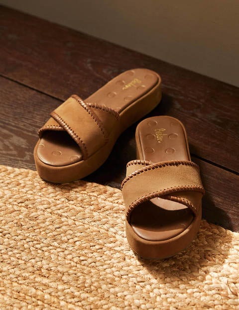 Suede Flatform Sandals - Tan