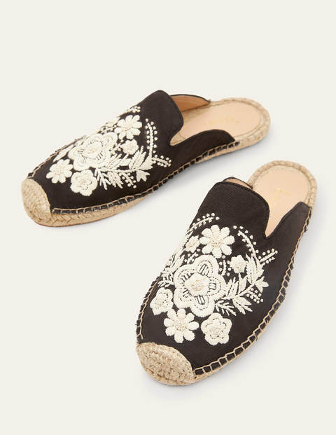 Embroidered Mule Espadrilles - Black Embroidery