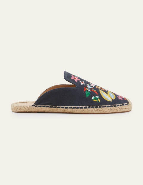 Embroidered Mule Espadrilles - French Navy, Exotic Paradise