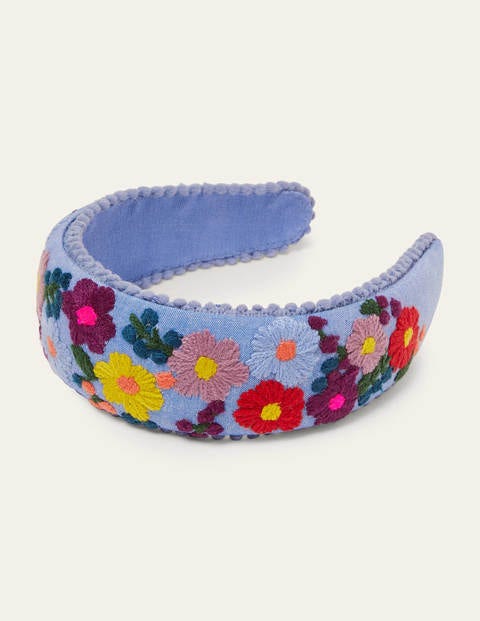 Pompom Headband - Chambray Embroidery