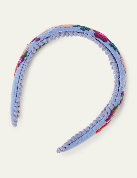 Pompom Headband - Chambray Embroidery
