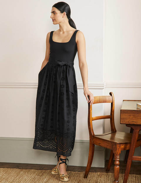 black broderie midi dress