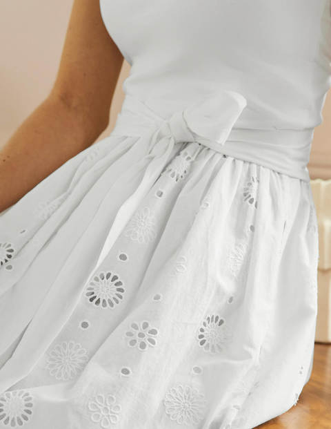 Broderie Mix Midi Dress - White