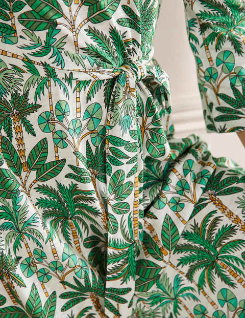 Jersey Kaftan Midi Dress - Ivory, Palm Forest
